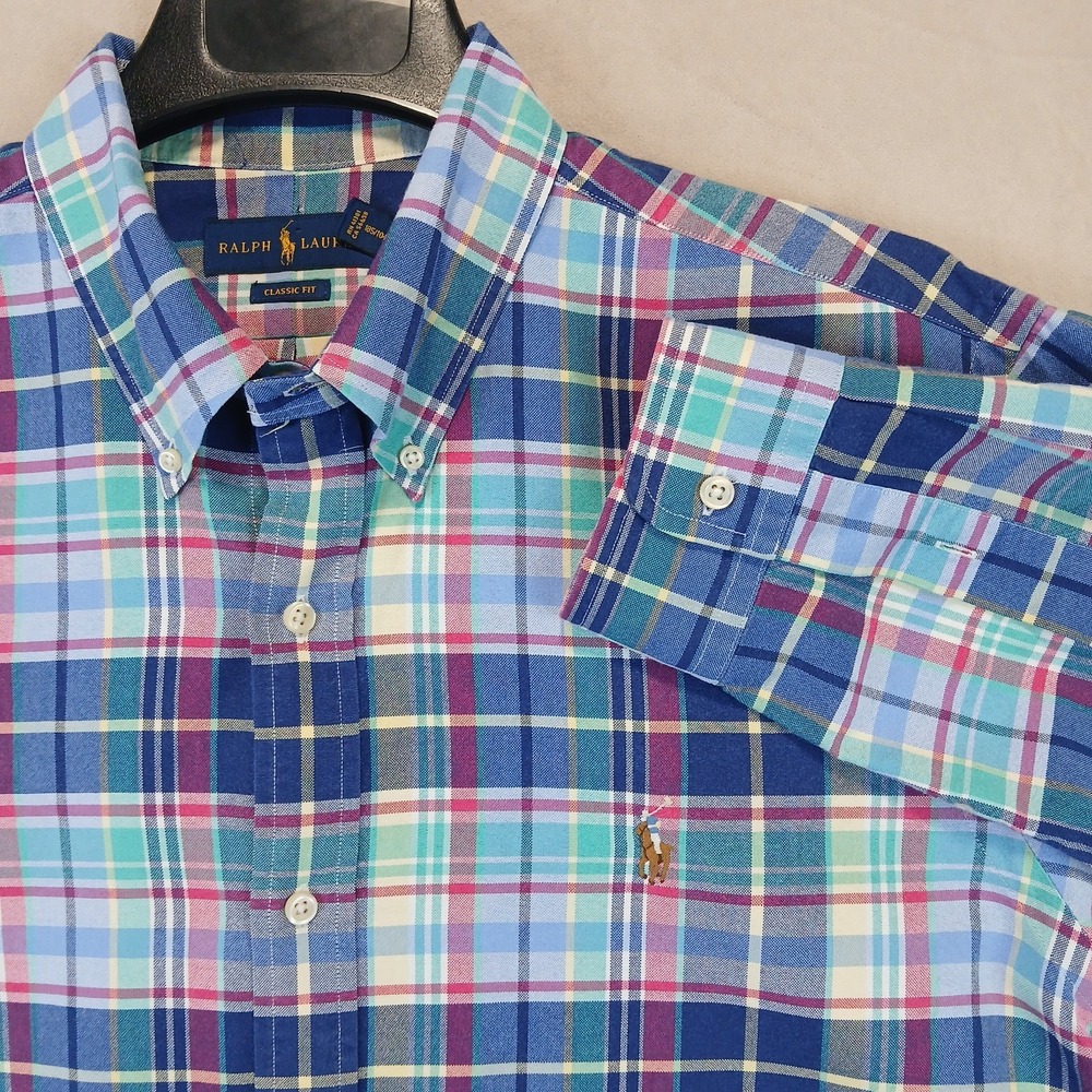Polo Ralph Lauren XL Mens Shirt OCLS Plaid 25x29 Oxford Long Sleeve